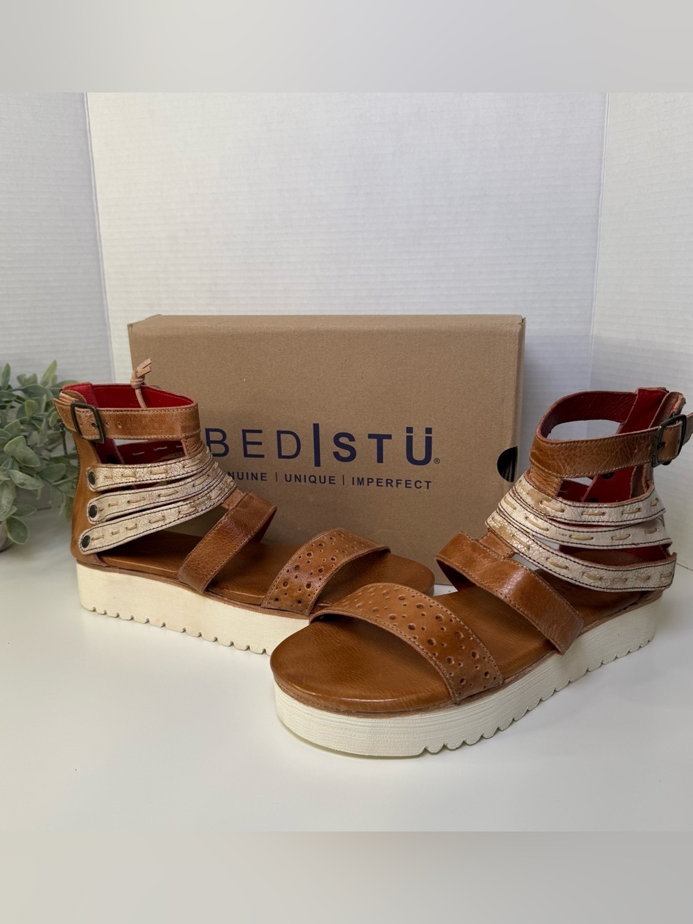 BED|STU Artemia Platform Leather Sandal In Tan Rustic Nectar Lux Womens Size 10